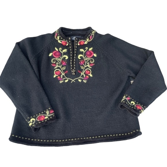 Icelandic Design Wool Blend 1/2 Zip Nordic Floral Design Sweater - Picture 16 of 16
